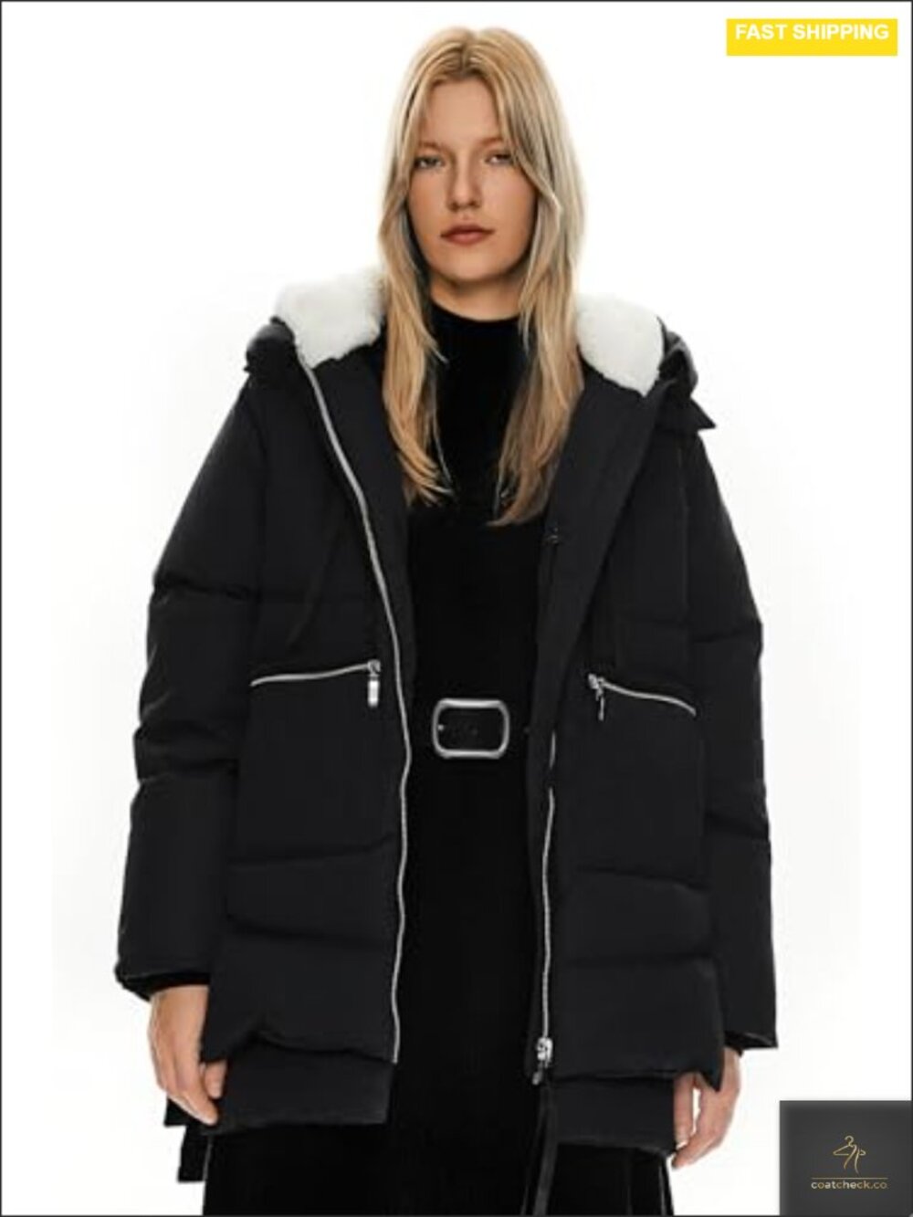 Women's Thickened Down Jacket Fleece-Lined Hood 6 Pockets Water Resistant